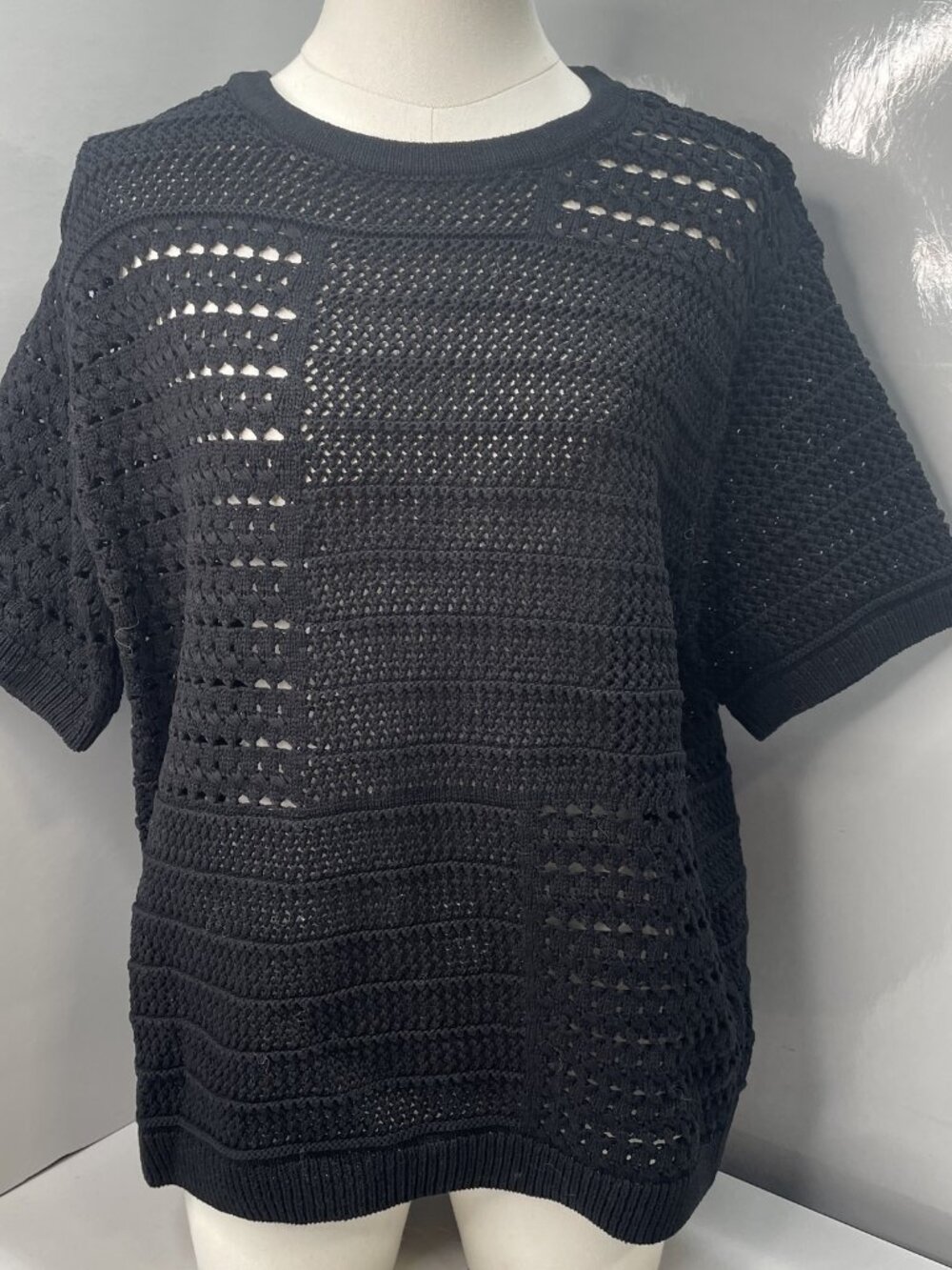 M.M. LAFLEUR Womens Knit Top Black Size XXL Sina Crochet Short Sleeve Cotton